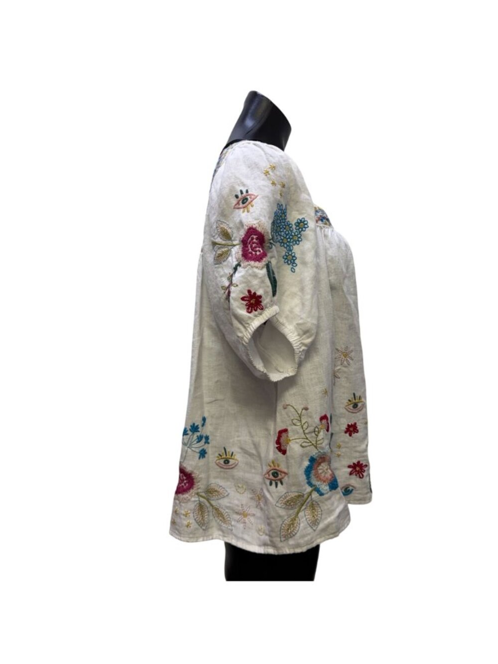 Johnny Was Linen Blouse White Multi Embroidered Floral XL - Picture 3 of 7